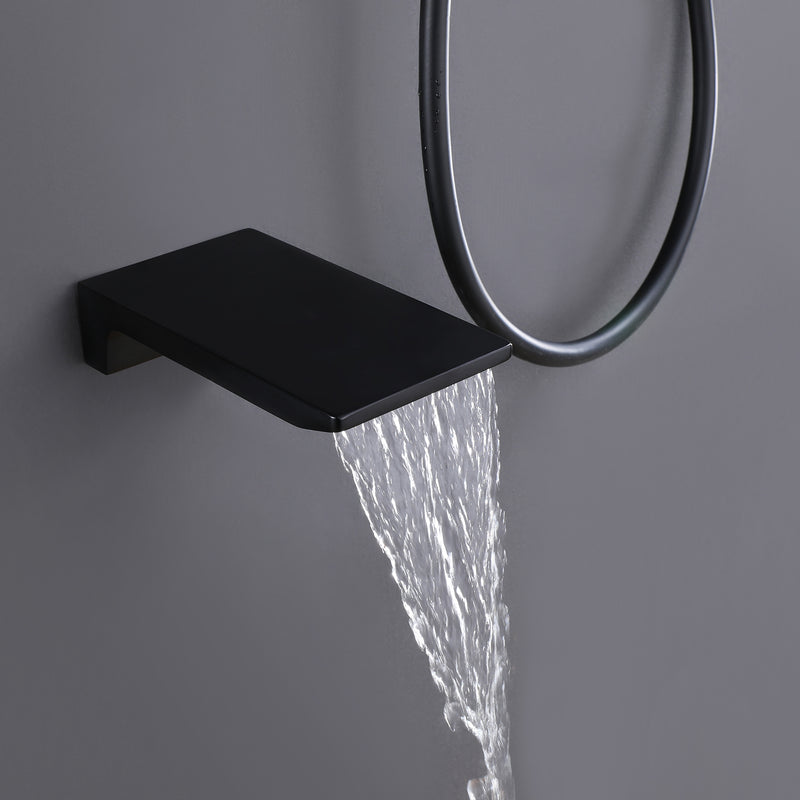Yoniry Wall Mounted 10 In Shower & Waterfall Tub Faucet Combo in Matte Black