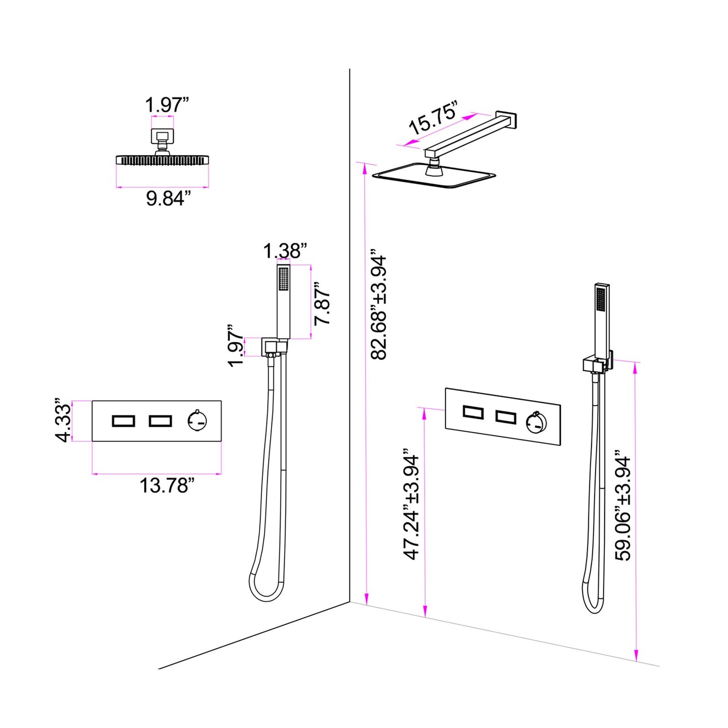 Lyzoo 2 Functions 10 In Shower System HandShower in Matte Black