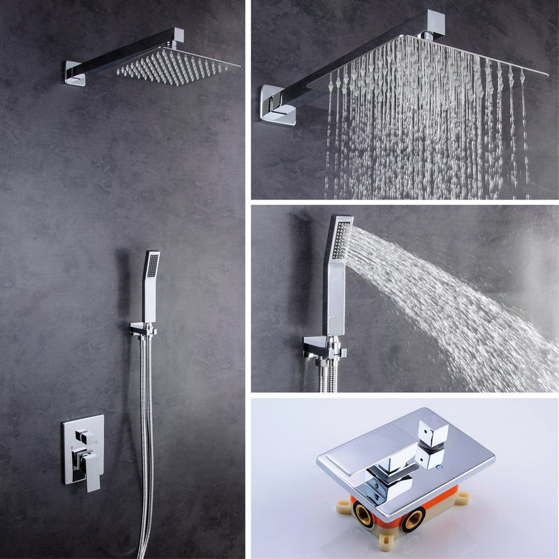 Nulyxo Wall Mounted 10 In Rain Shower with handheld Concealed Valve in Chrome