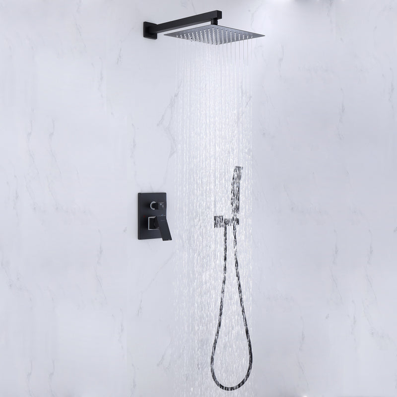 Nuwy Wall Mounted 10 In Rain Shower with handheld Concealed Valve in Matte Black