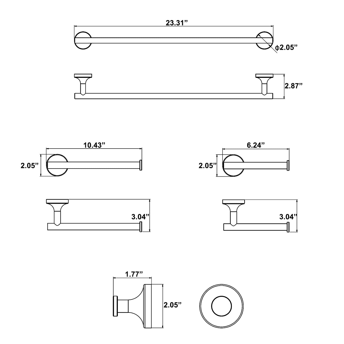 Belles Wall Mounted Matte Black Bathroom Hardware 4-Piece Set