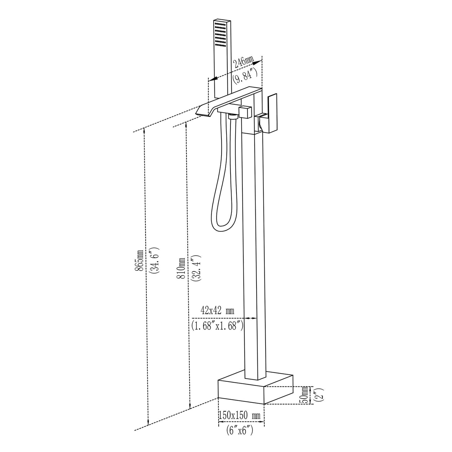 Tozti Freestanding Tub Faucet with Handheld Shower in Brushed Gold