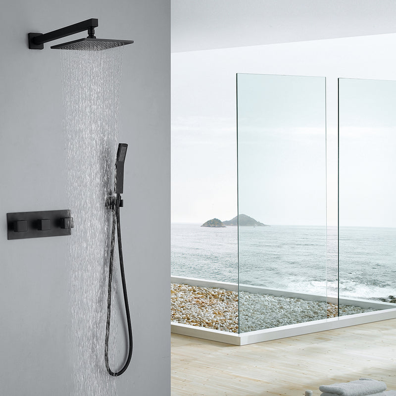 Wormel Wall Mounted 10 In Rain Shower System in Matte Black include Valve