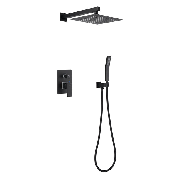 Nuwy Wall Mounted 10 In Rain Shower with handheld Concealed Valve in Matte Black