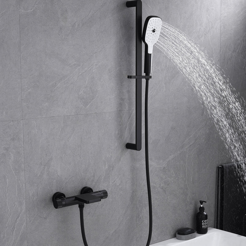 Osois Wall Mounted Waterfall Tub and Shower Set in Matte Black