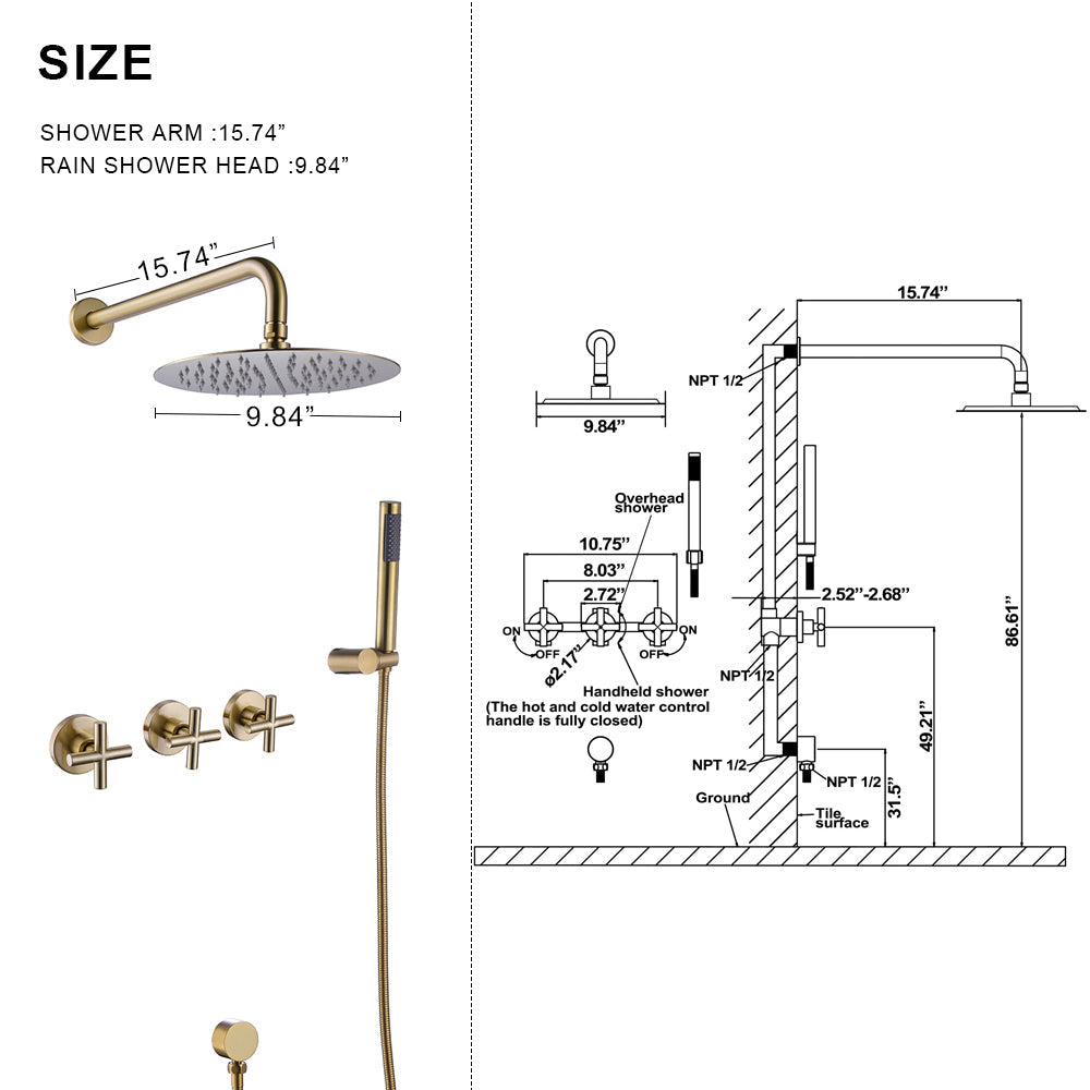 Sosano Wall Mount 10 In Shower System with and Handheld