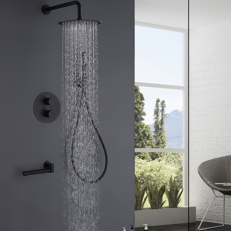 Ernota Wall Mounted Complete 10 In Rain Shower and Tub Faucet in Matte Black
