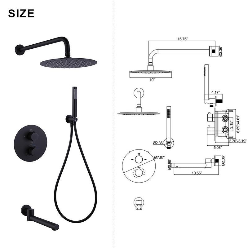 Ernota Wall Mounted Complete 10 In Rain Shower and Tub Faucet in Matte Black