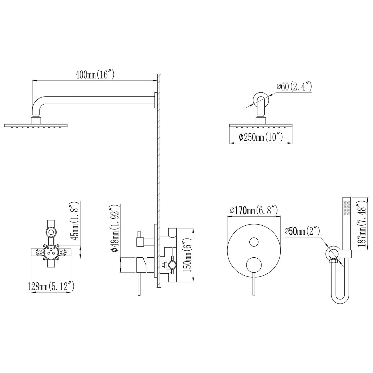 Jadi Modern 10 In Shower System with Handshower in Brushed Gold