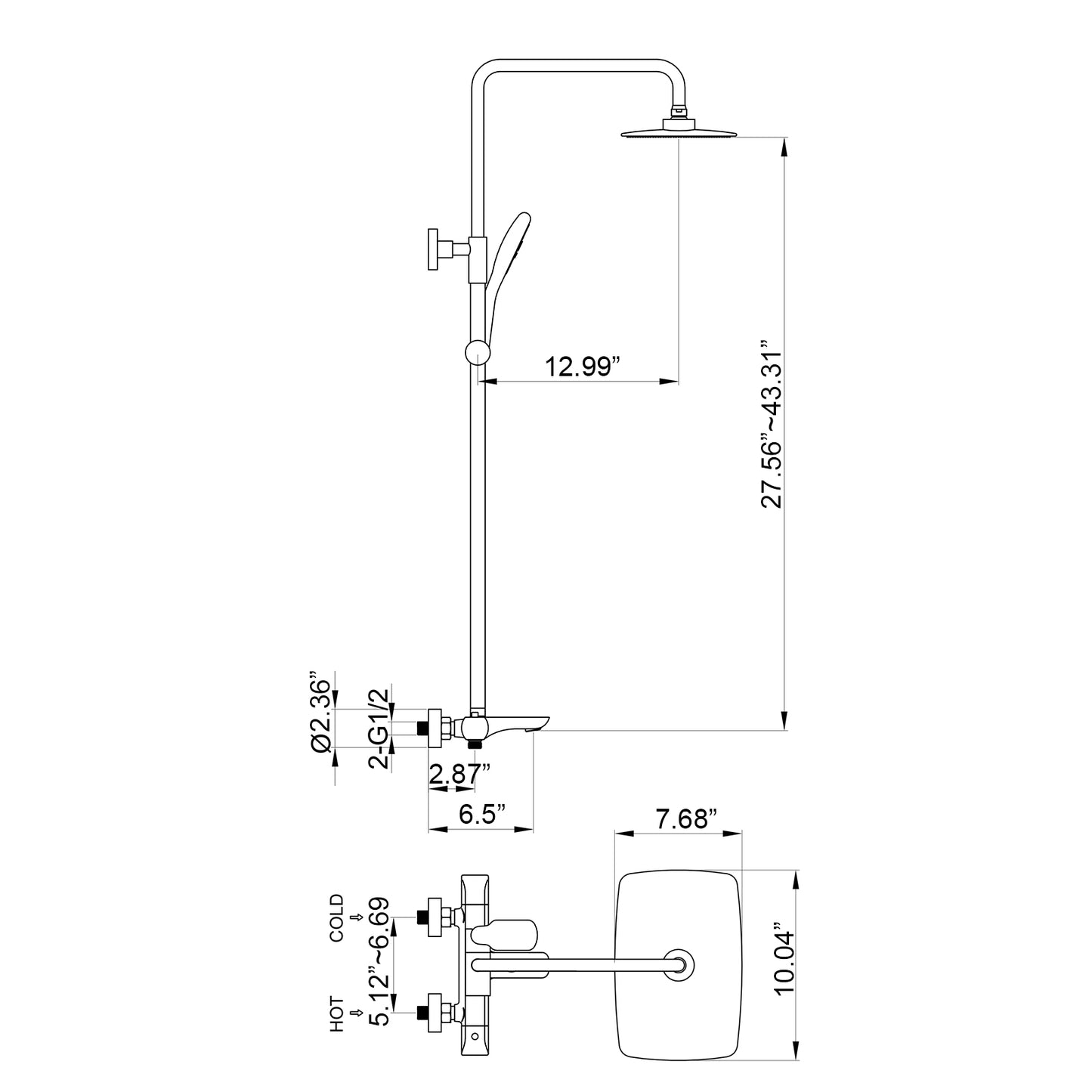 Voro 3 Function Complete 10 In Shower Set with Handshower in Matte Black