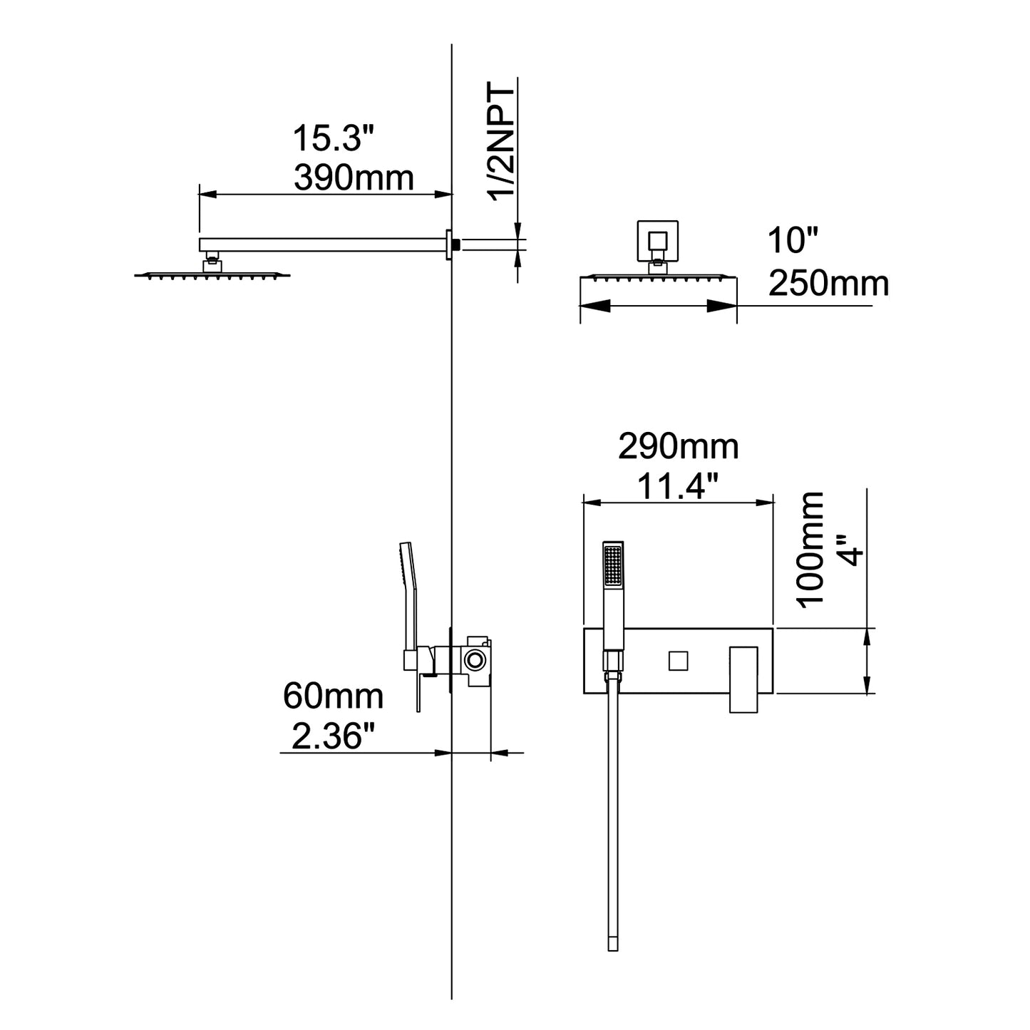 Noviati 2-Spray 10 In Thermostatic Shower System with Handshower