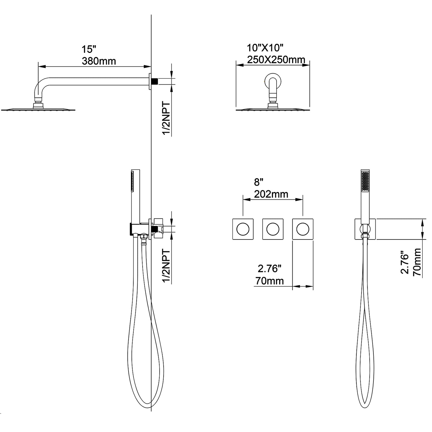 Korin 2-Spray 10 In Pressure Balanced Shower System with Handshower in Matte Black