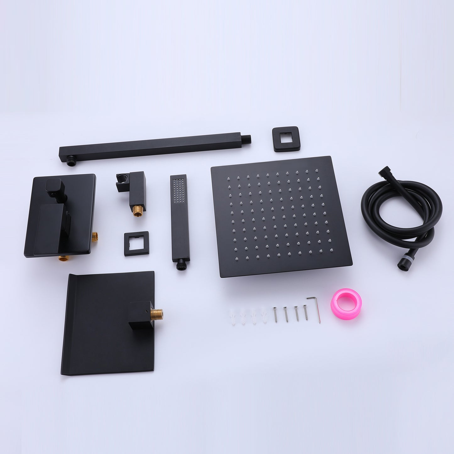 Givelly Wall Mounted 10 In Shower System with Waterfall Tub Faucet in Matte Black