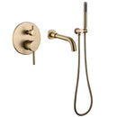 Fancysio Wall Mounted Tub Faucet with Handheld Shower in Brushed Gold