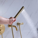Fancysio Wall Mounted Tub Faucet with Handheld Shower in Brushed Gold
