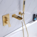 Curu Wall Mounted Bathub Mixer with Hand Shower in Brushed Gold