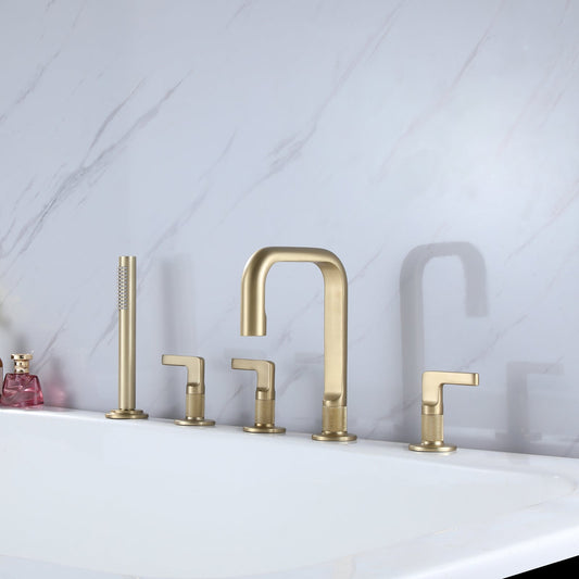 Cataza 3 Lever Handles Deck Mounted Roman Tub Faucet with Hand Shower