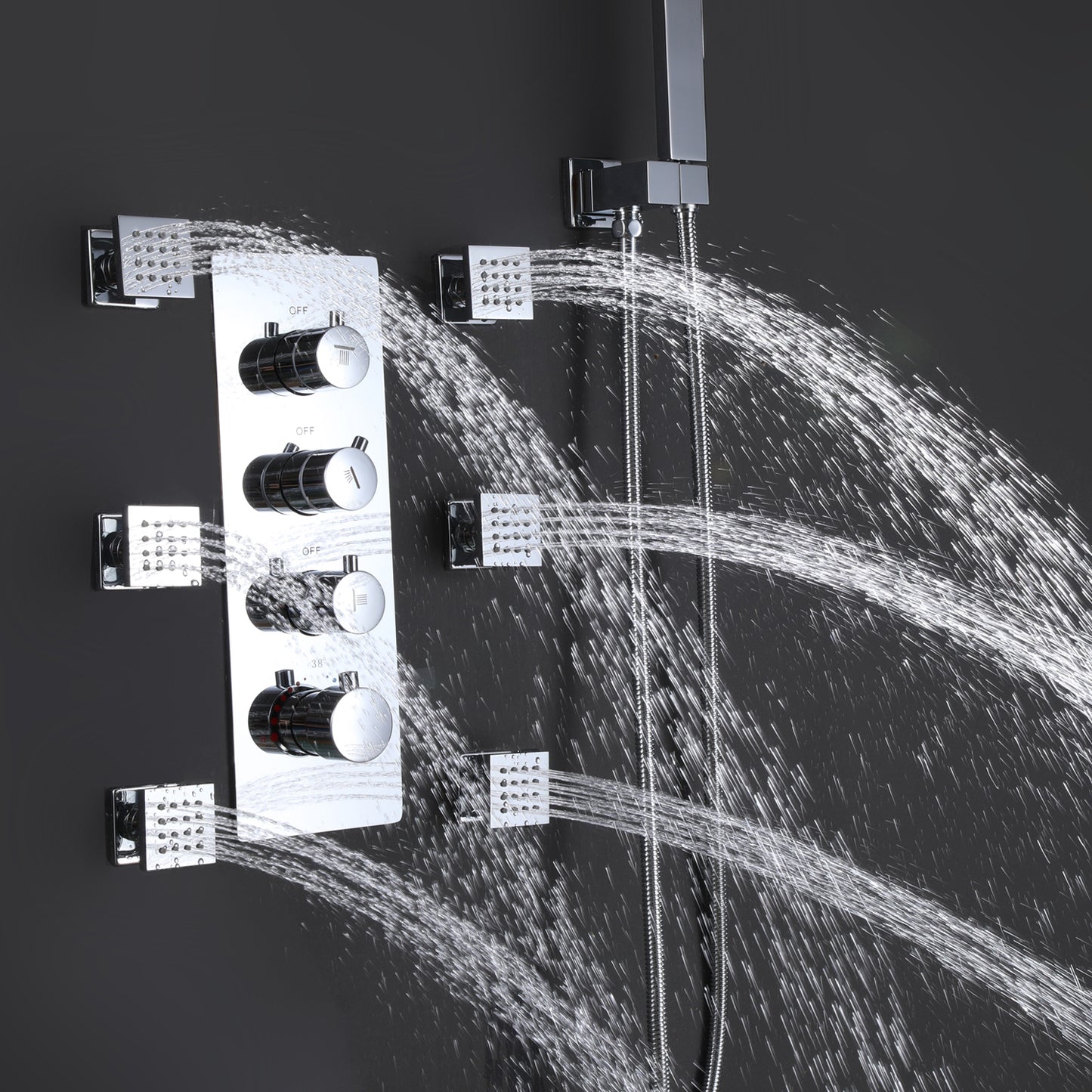 Qexle 12 In Ceiling Mounted Thermostatic Shower System with 6 Body Jets