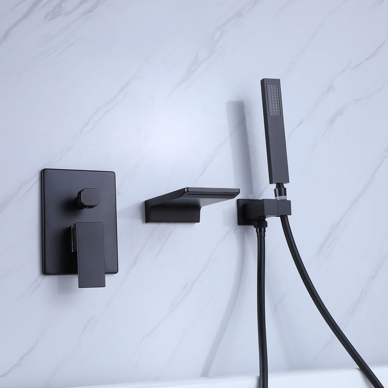 Friki Wall Mounted Tub Faucet with Handheld Shower in Matte Black