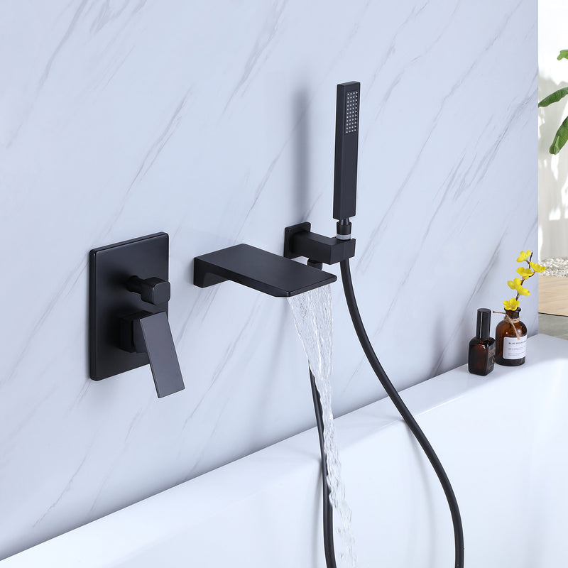 Friki Wall Mounted Tub Faucet with Handheld Shower in Matte Black
