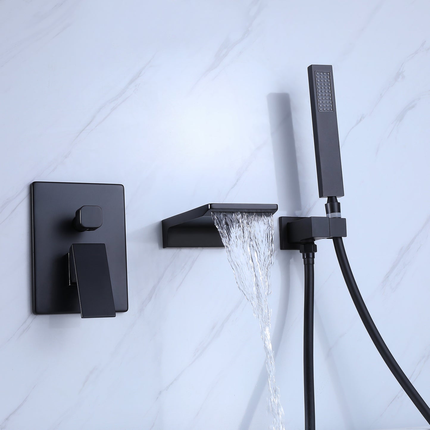 Friki Wall Mounted Tub Faucet with Handheld Shower in Matte Black