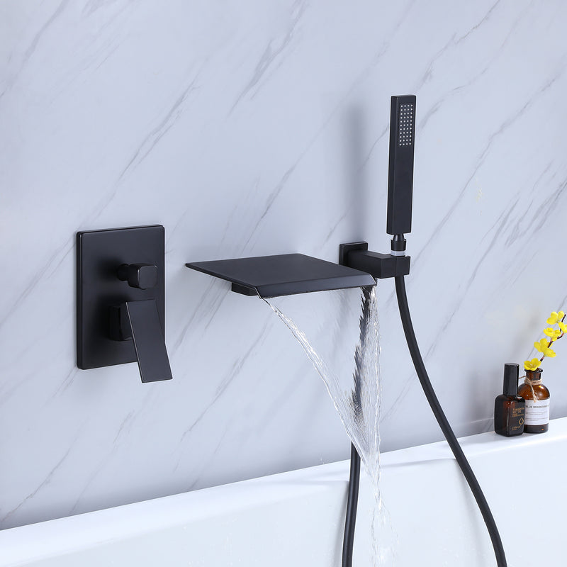 Wizti Wall Mounted Waterfall Tub Faucet with Handheld in Matte Black