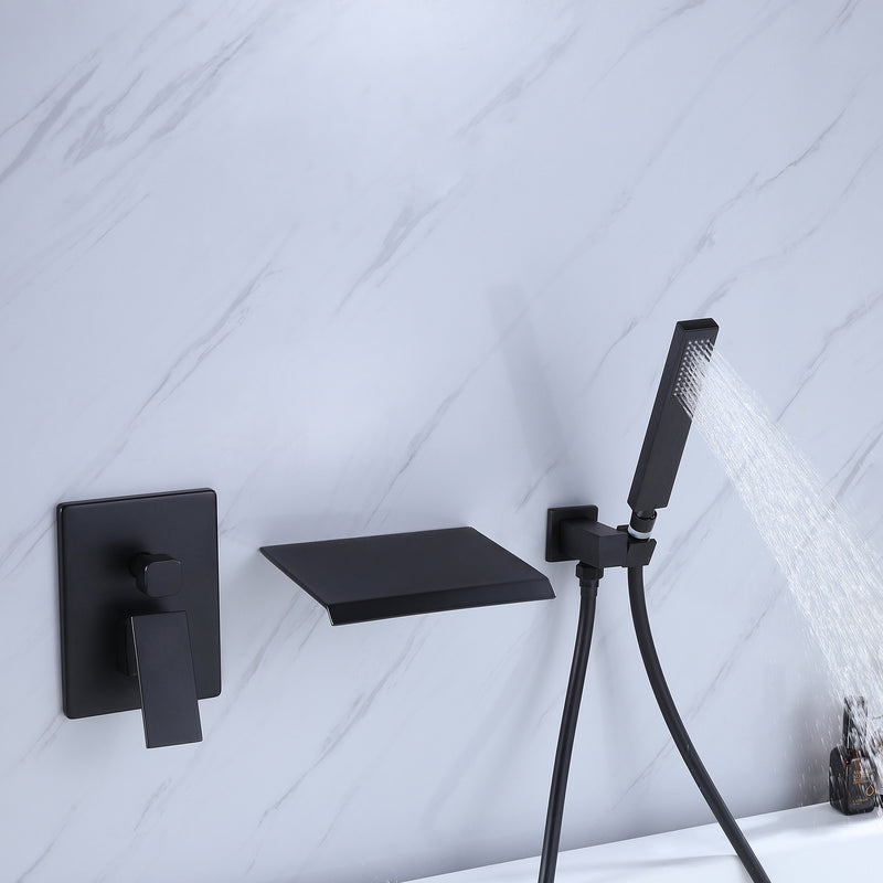 Wizti Wall Mounted Waterfall Tub Faucet with Handheld in Matte Black