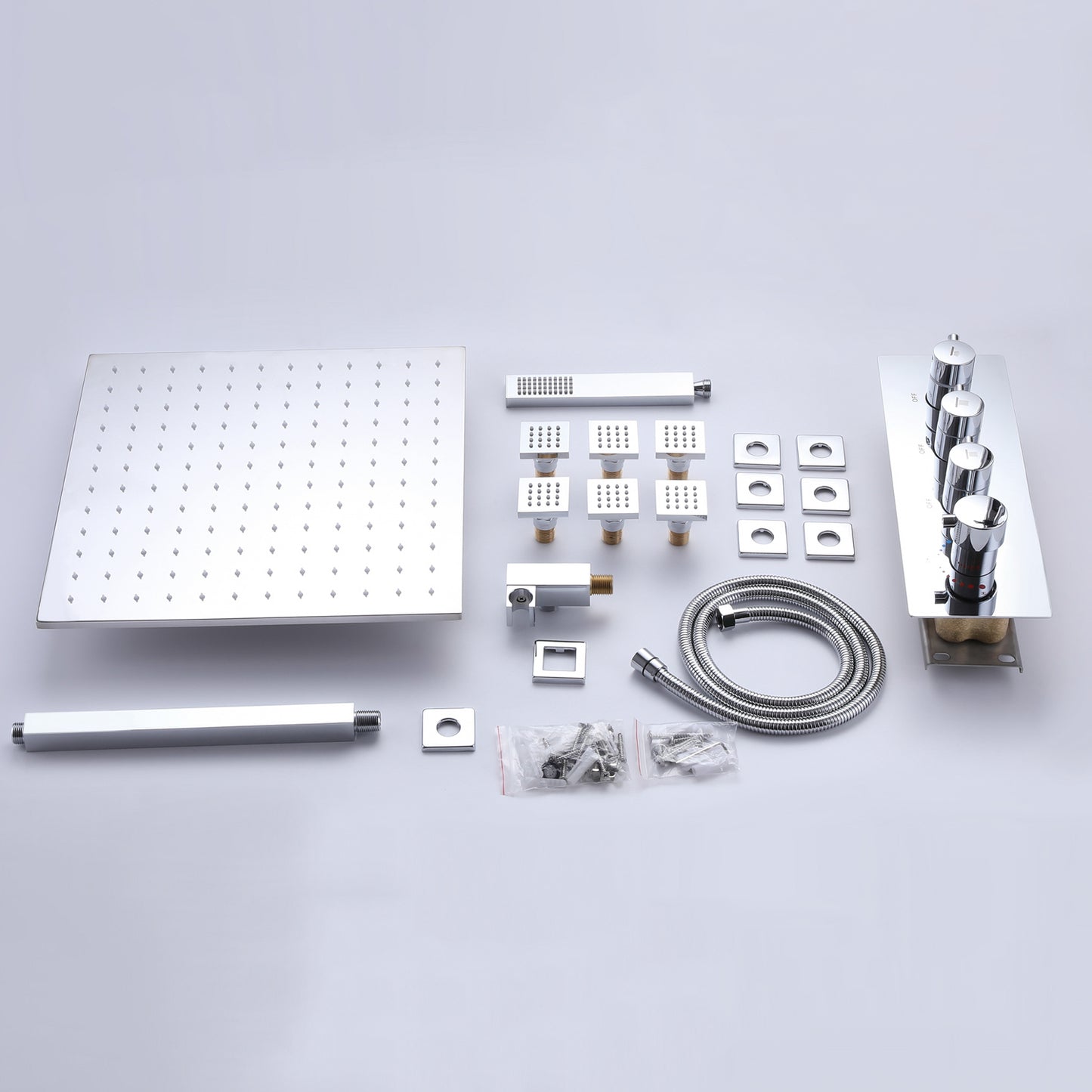 Qexle 12 In Ceiling Mounted Thermostatic Shower System with 6 Body Jets