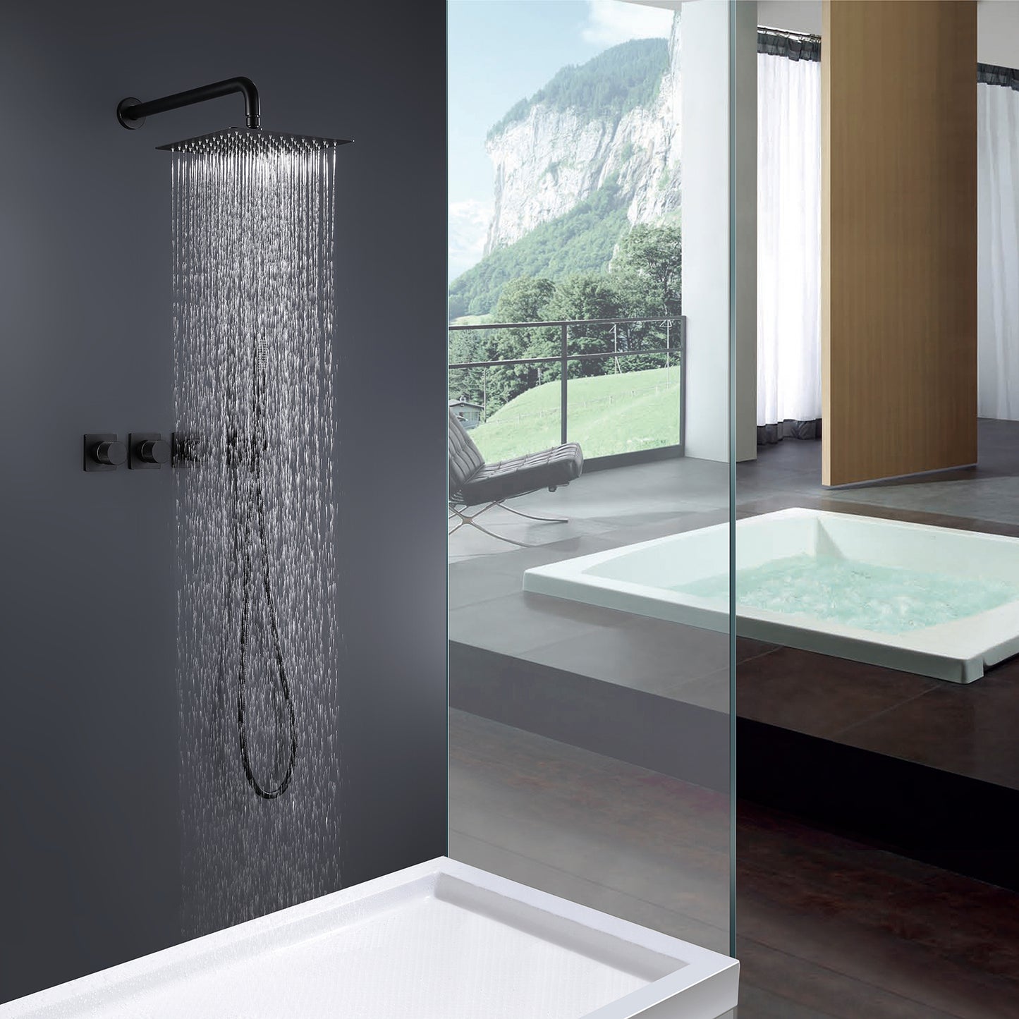 Korin 2-Spray 10 In Pressure Balanced Shower System with Handshower in Matte Black