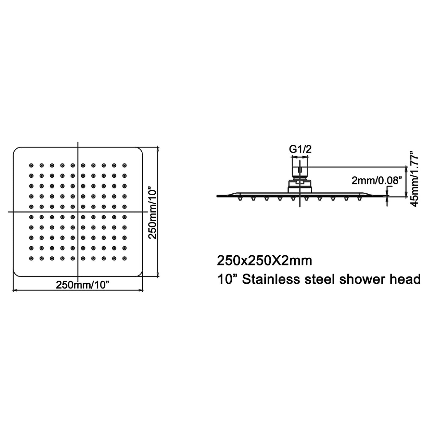 Omida 10 Inch Square High Pressure Ultra Thin Wall Mounted Shower Head