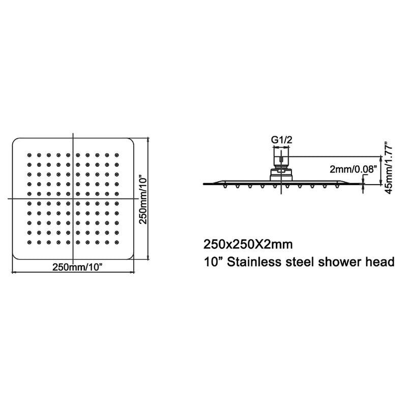 Omida 10 Inch Square High Pressure Ultra Thin Wall Mounted Shower Head