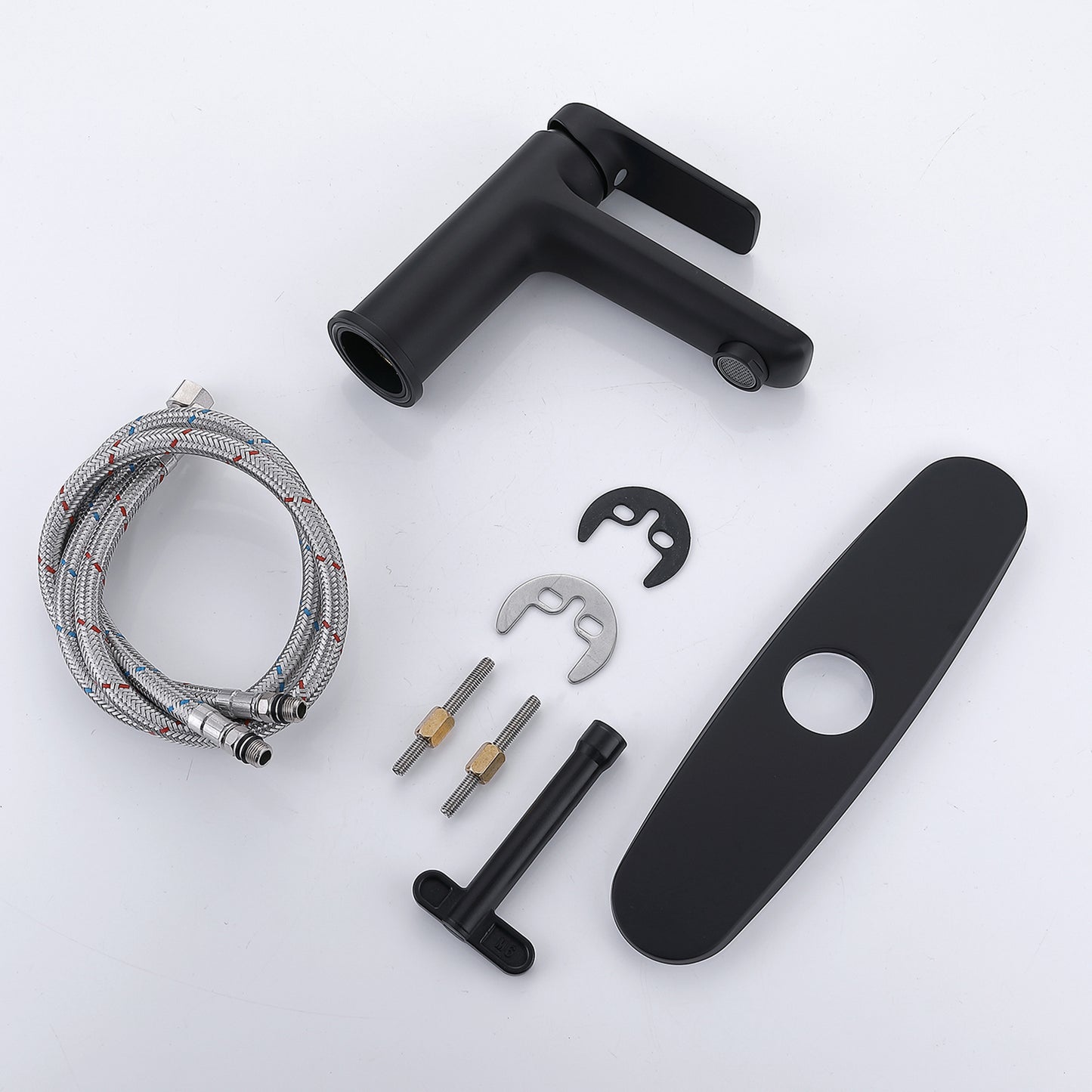 Ouverdot Deck Mounted Bathroom Sink Faucet With Deck Plate in Matte Black