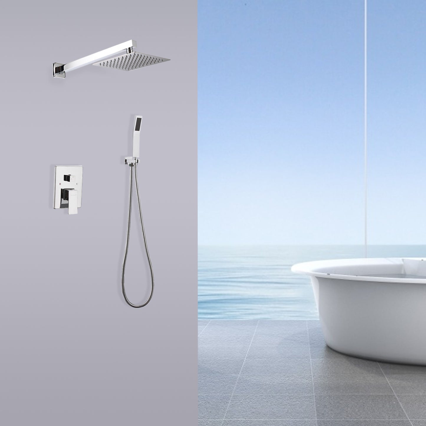 Nulyxo Wall Mounted 10 In Rain Shower with handheld Concealed Valve in Chrome