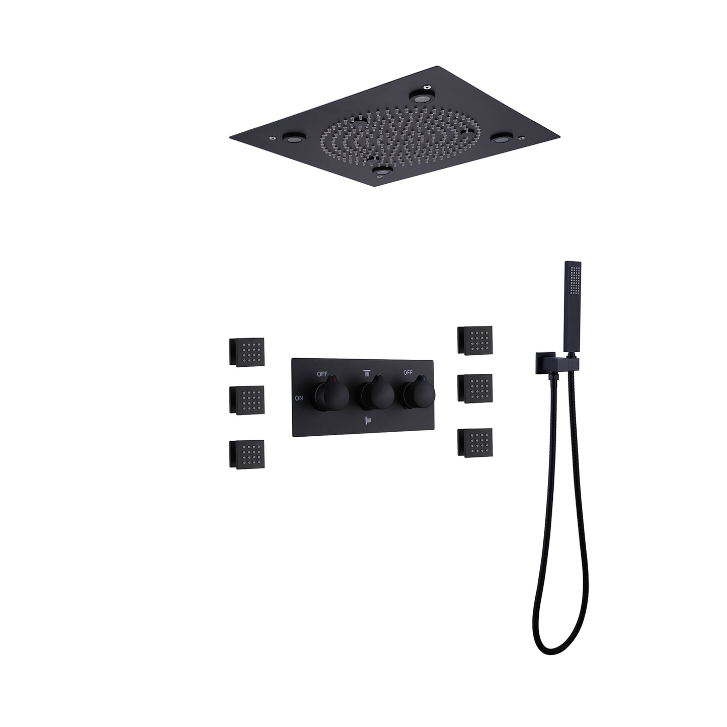 Lamo 13 In Ceiling Mounted LED Thermostatic Shower System with 6 Body Jets