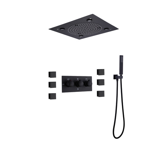 Lamo 13 In Ceiling Mounted LED Thermostatic Shower System with 6 Body Jets