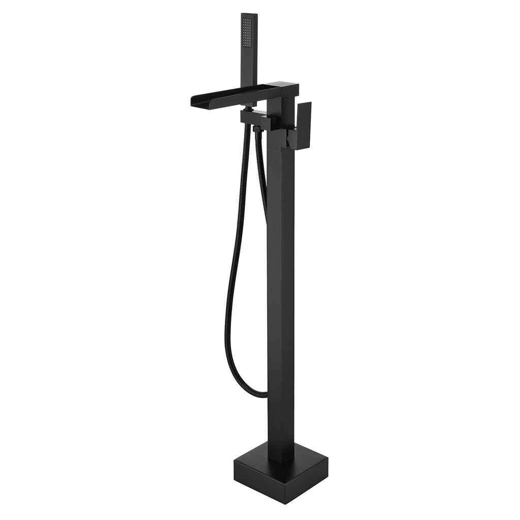Yonoly Single Handle Freestanding Tub Filler with Handheld in Brush Gold