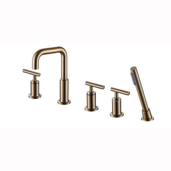 Dora 3 Handles Deck Mount Roman Tub Faucet with Hand Shower in Brushed Gold