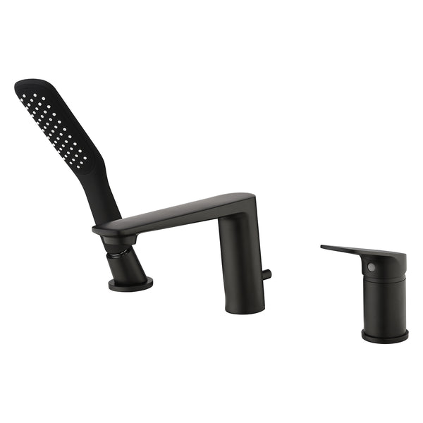 Roniry Roman Tub Filler Widespread Faucet with Handshower in Matte Black