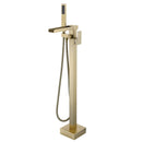 Yonoly Single Handle Freestanding Tub Filler with Handheld in Brush Gold