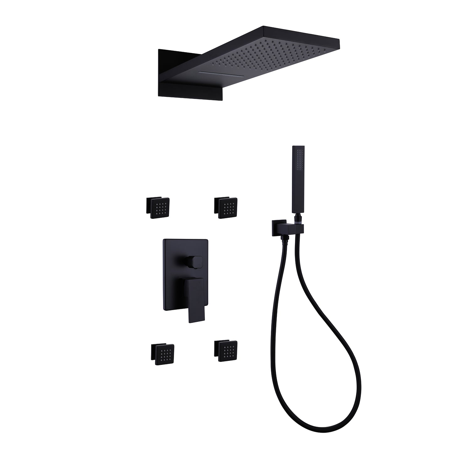 Leaper 2-Spray Wall Mounted Thermostatic Shower System with 4 Body Jets in Matte Black
