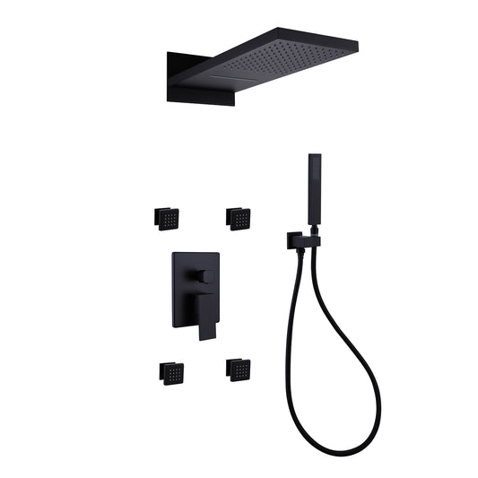 Leaper 2-Spray Wall Mounted Thermostatic Shower System with 4 Body Jets in Matte Black