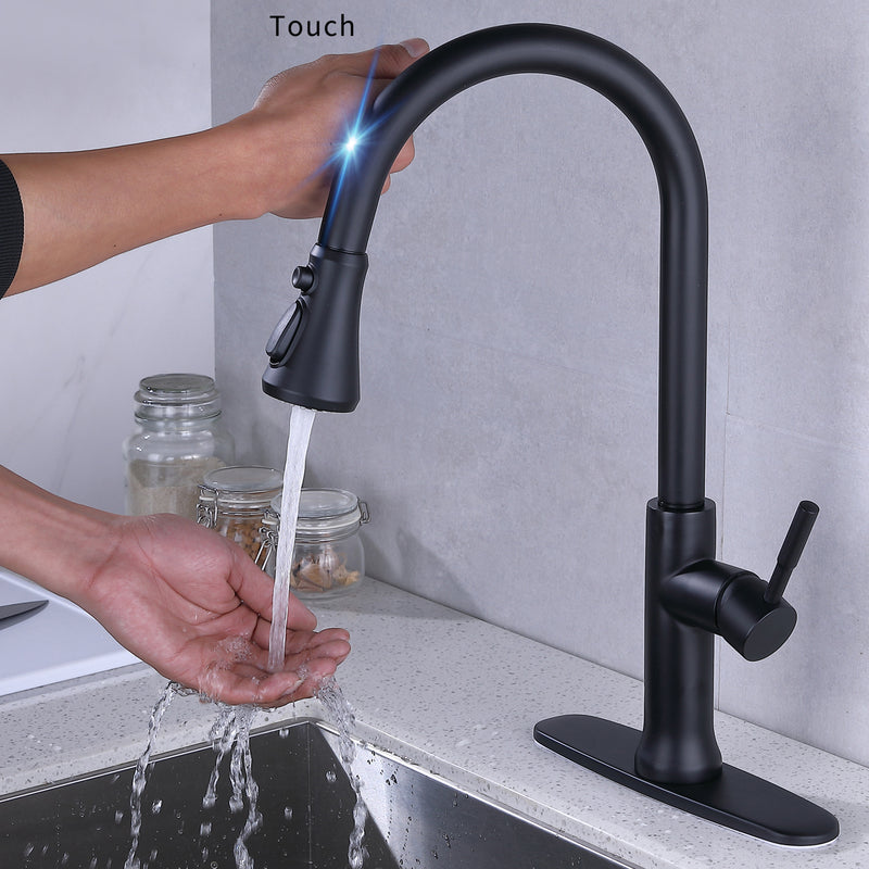 Goavi Matte Black Pull Down Touchless Single Handle Kitchen Faucet