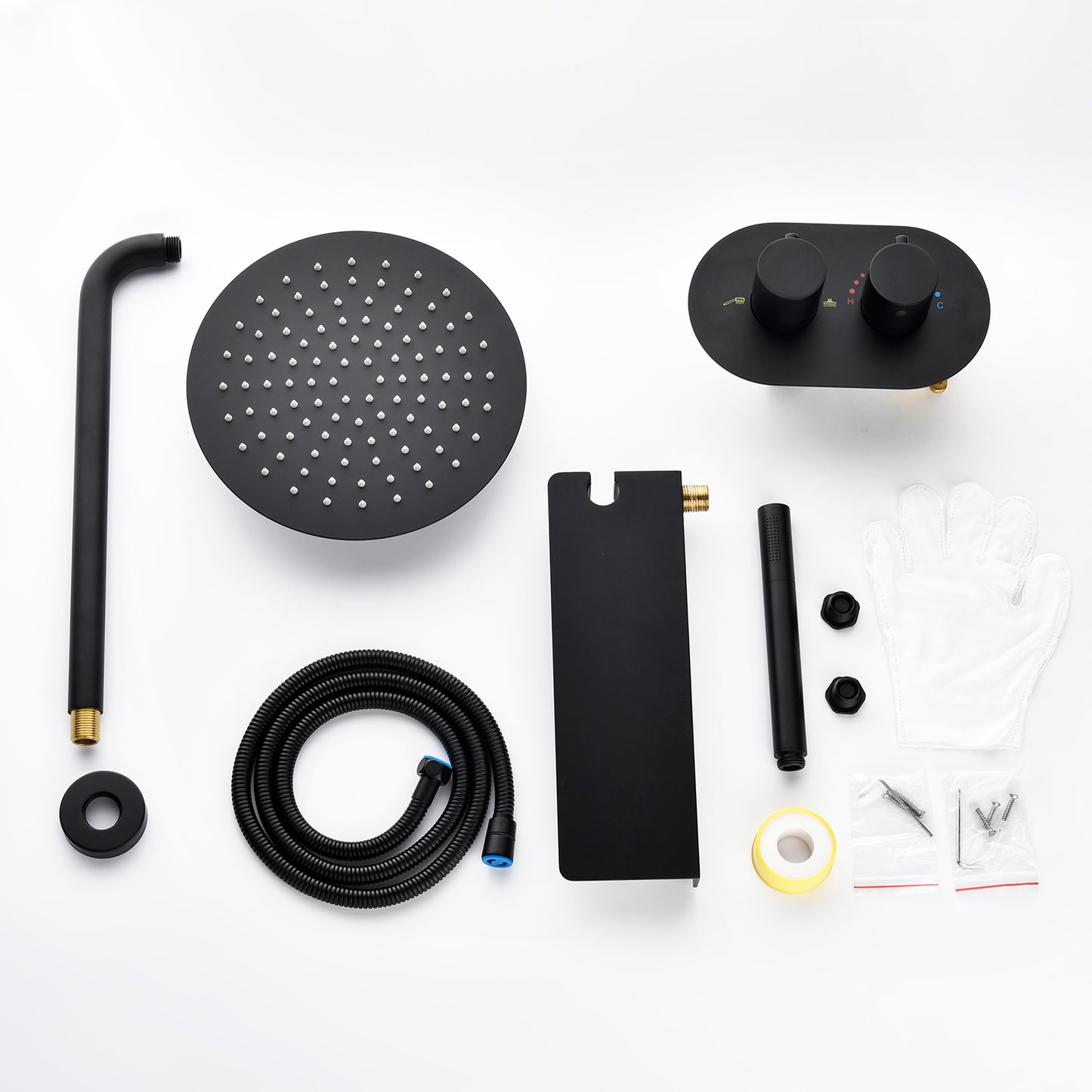 Omni Concealed Thermostatic 8 In Shower System with  Handshower in Matte Black