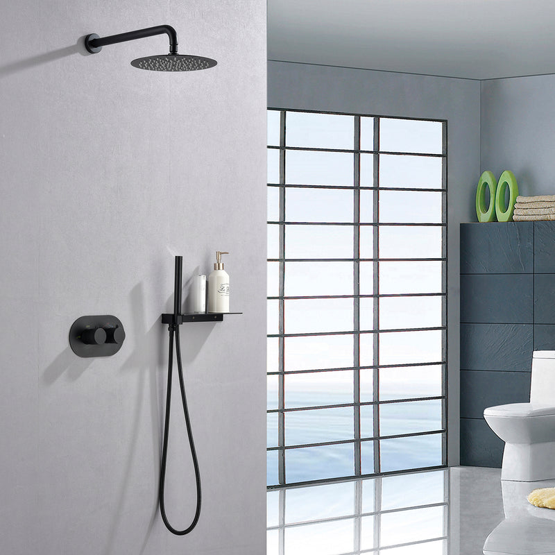 Omni Concealed Thermostatic 8 In Shower System with  Handshower in Matte Black