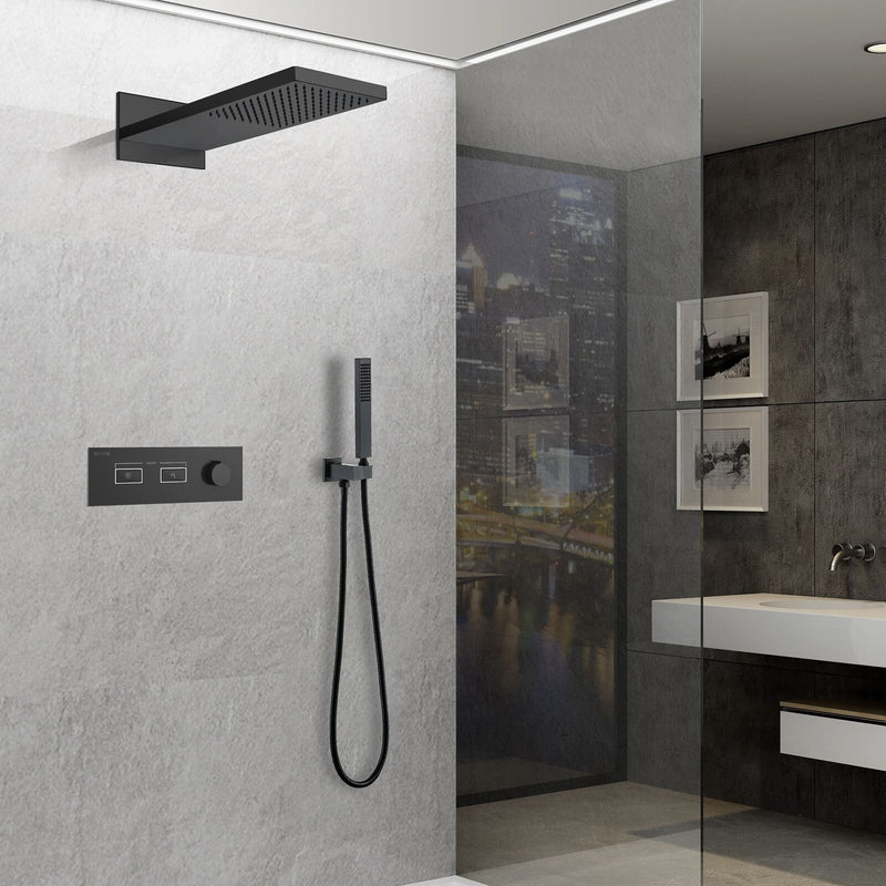 Yono Thermostatic Rain & Waterfall Combo Shower System in Matte Black