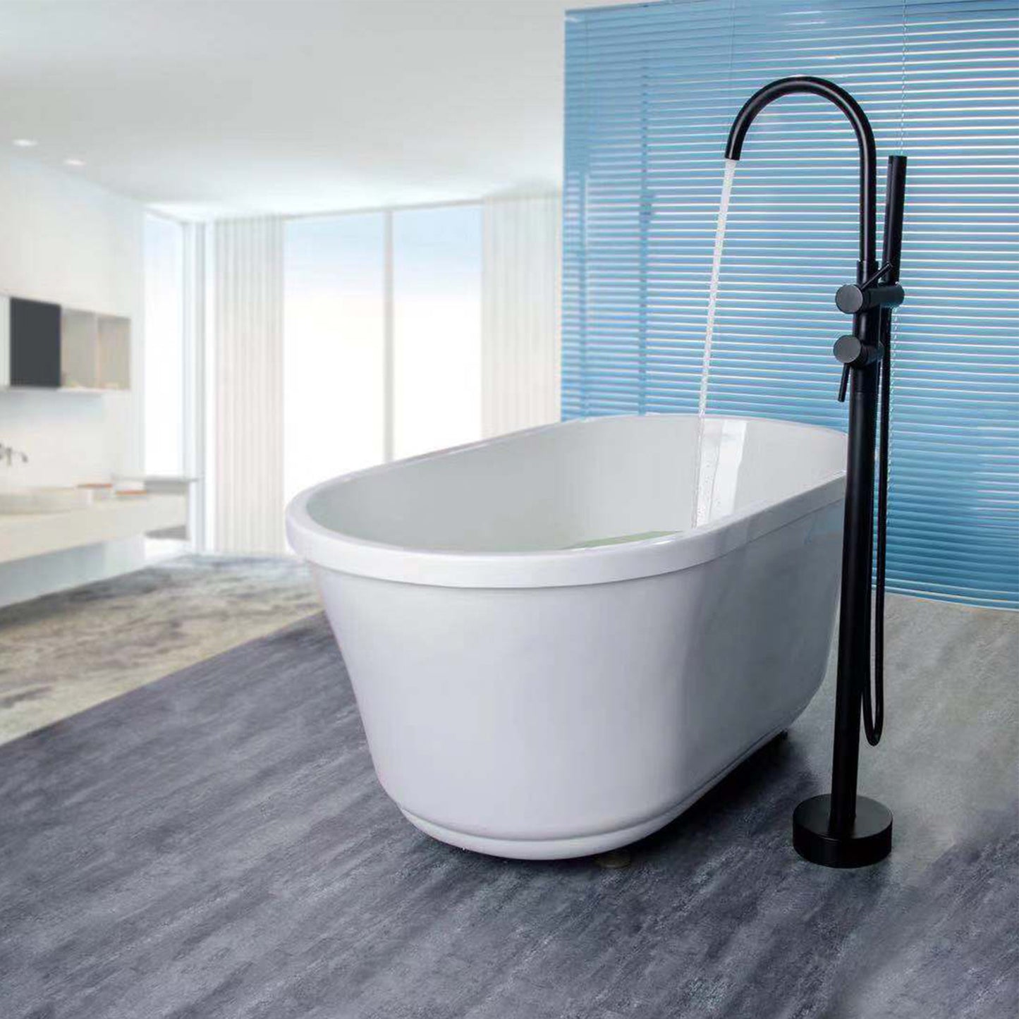 Gnoly Freestanding Gooseneck Tub Faucet with Handheld in Matte Black