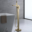 Yonoly Single Handle Freestanding Tub Filler with Handheld in Brush Gold