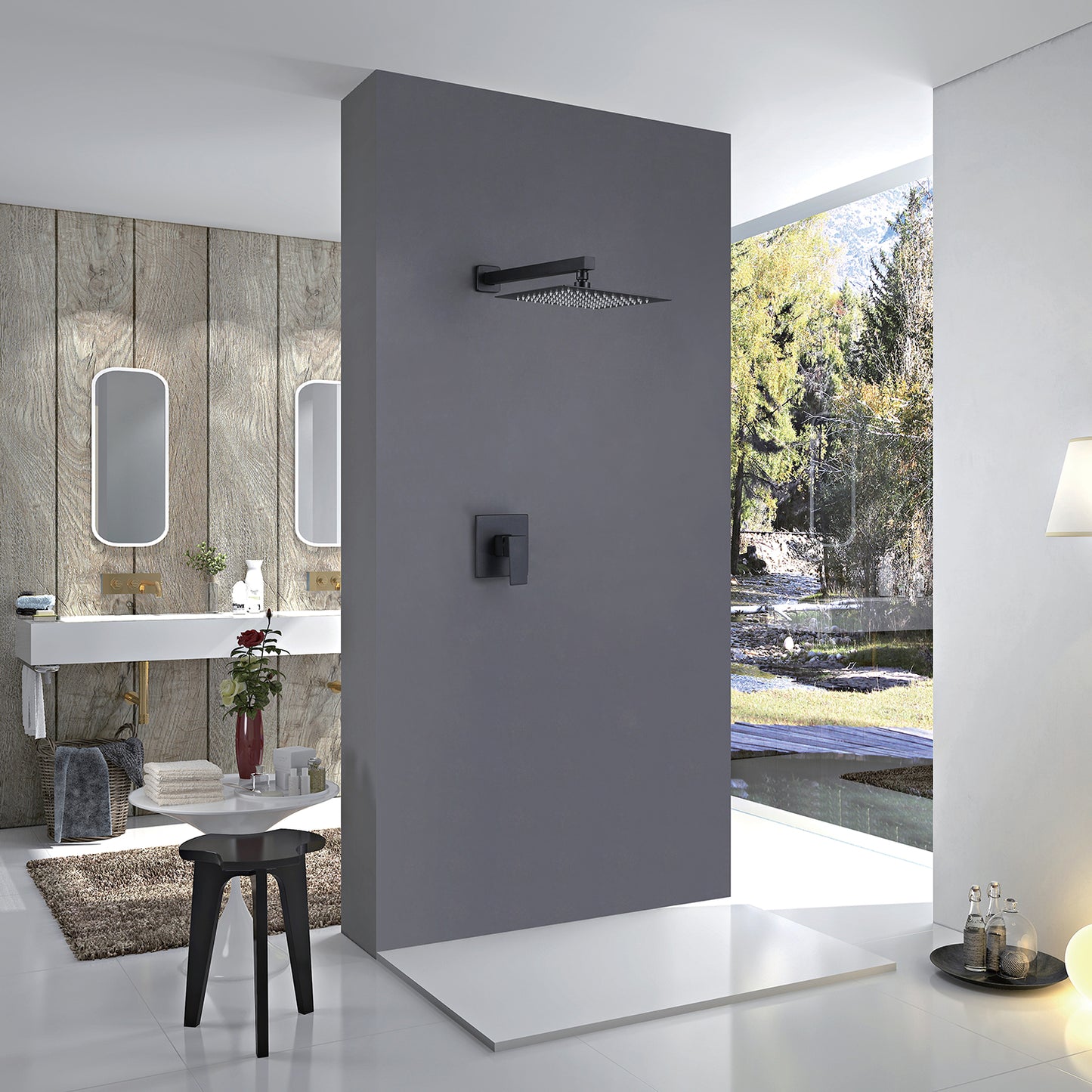 Masa Wall Mounted 10 In. Rainfall Shower System in Matte Black