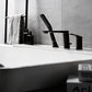 Roniry Roman Tub Filler Widespread Faucet with Handshower in Matte Black