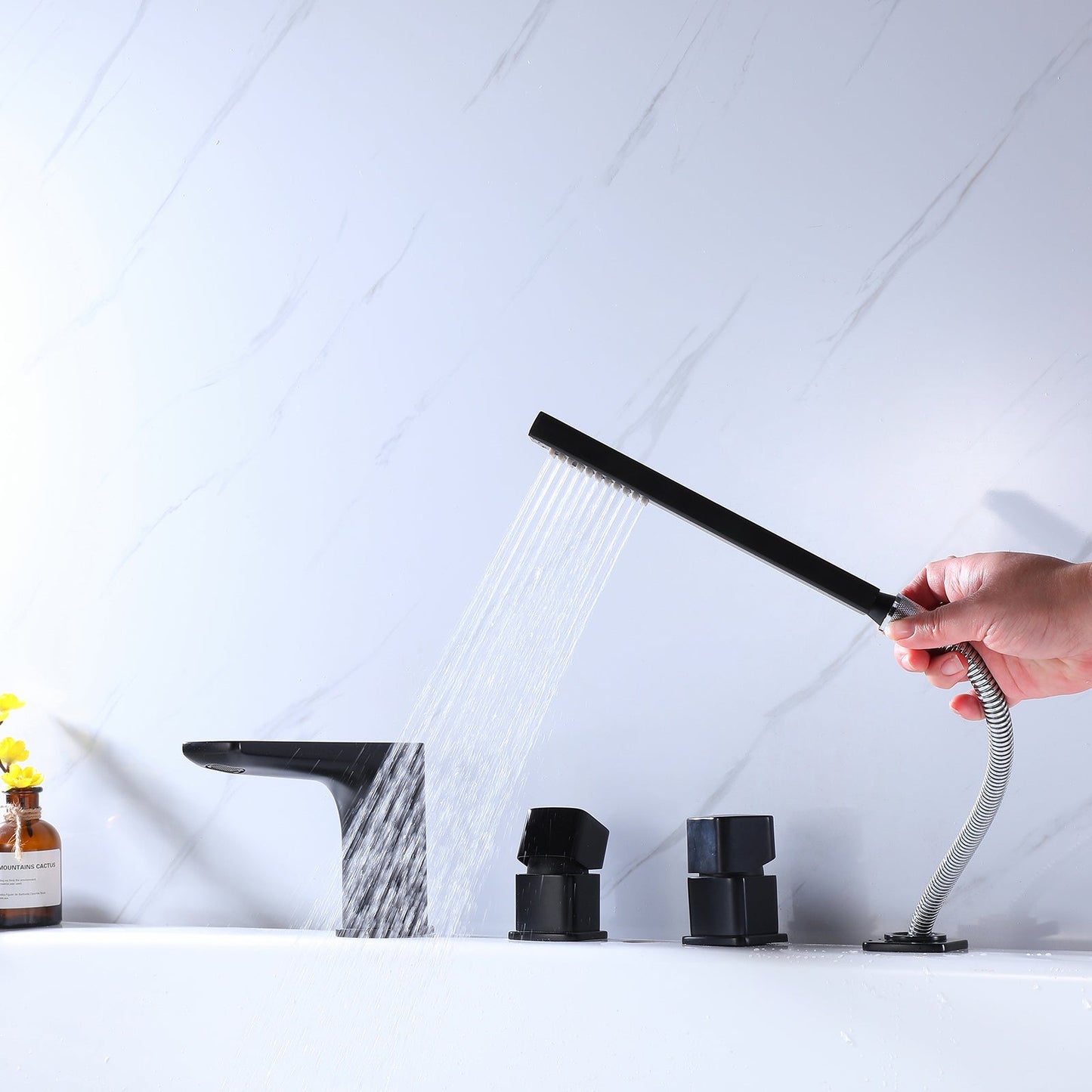 Oronto 2 Knob Handles Deck Mounted Roman Tub Faucet with Hand Shower